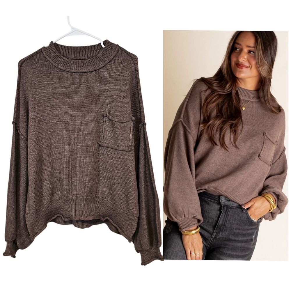 POL Never Let You Go Mock Neck Oversized Dolmen Sleeve Sweater